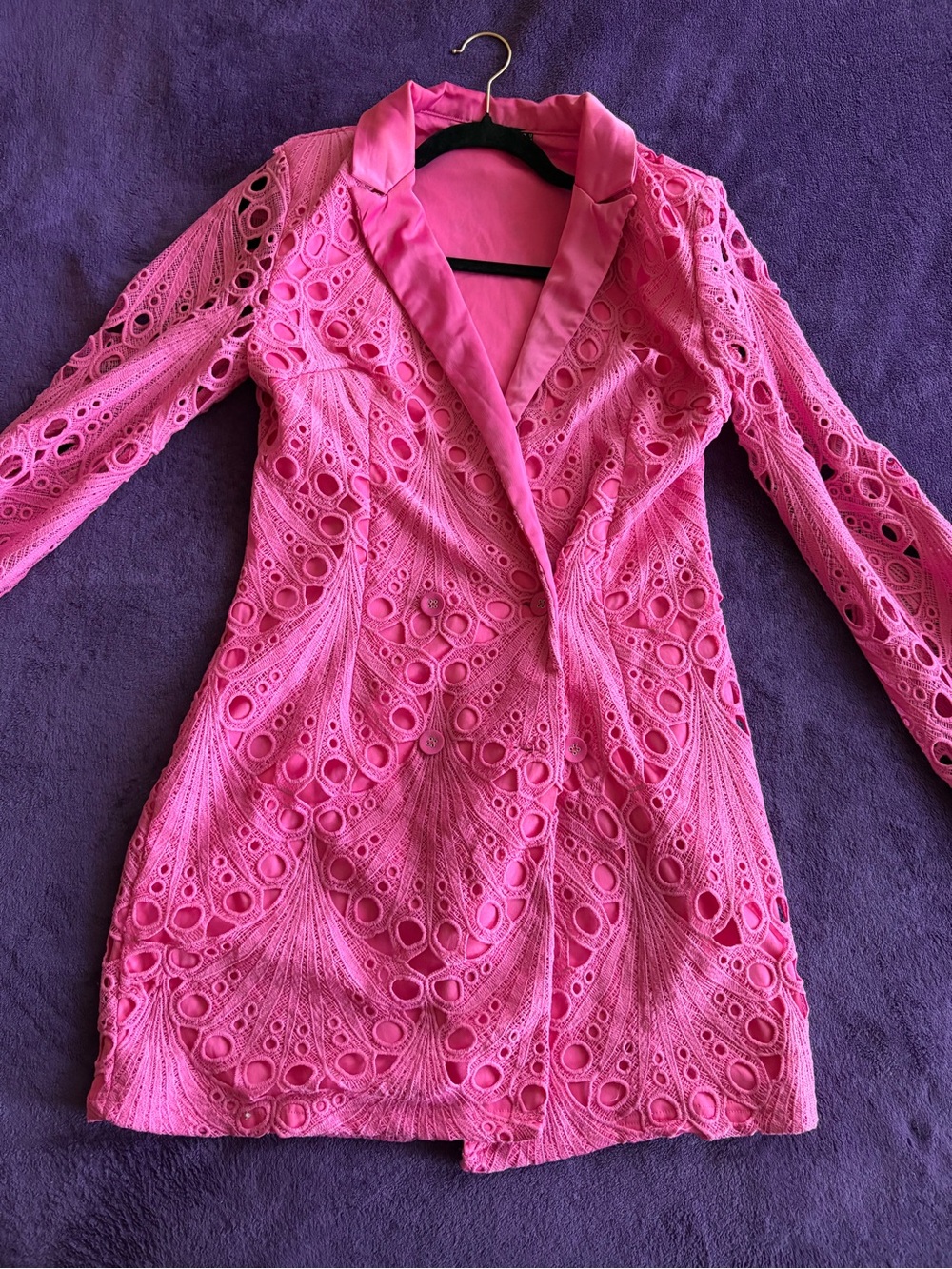 PrettyLittleThing Hot Pink Lace Mini Dress Blazer